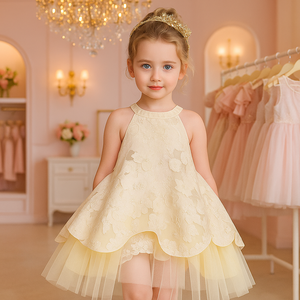 Golden Bloom Children's Party Dress