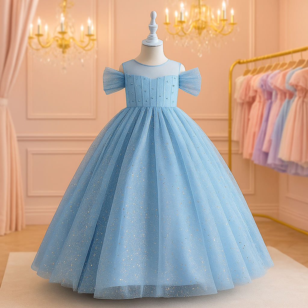 Long Princess Glitter Glamour Dress for Girls