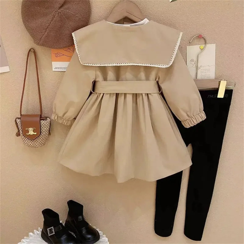 Kids' Trench Coat with Peter Pan Collar and Bow