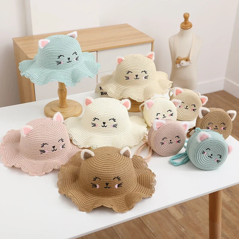 Kitty Straw Hat + Bag Set