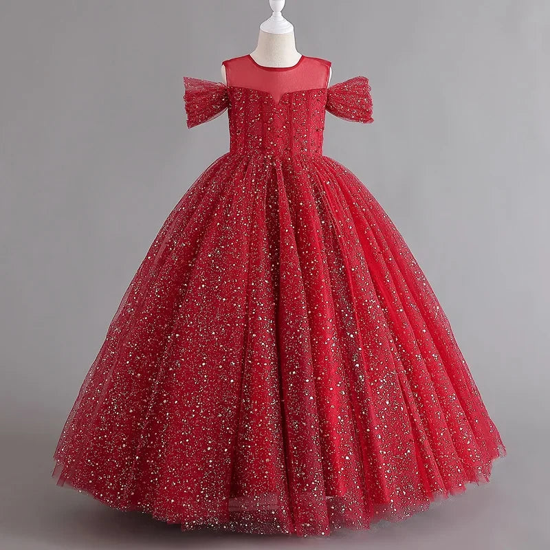 Long Princess Glitter Glamour Dress for Girls