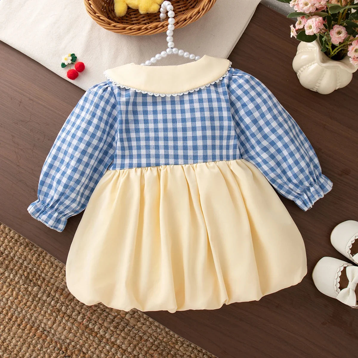Gingham Bunny Embroidered Dress for Girls