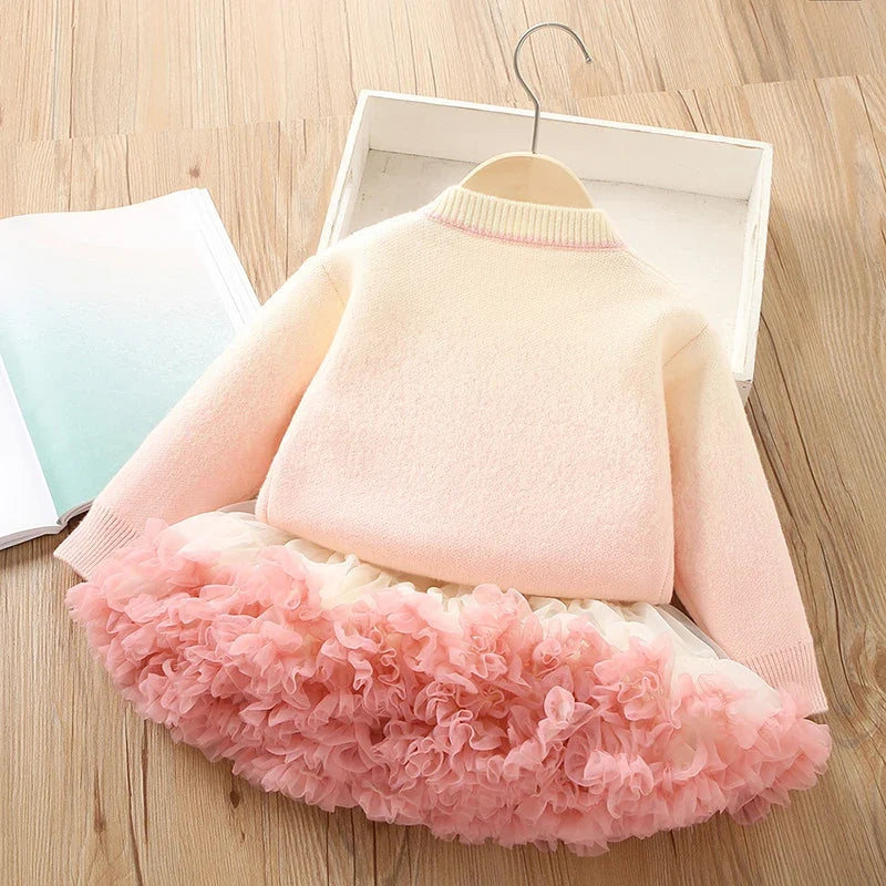 Ice Princess Outfit for Girls – Tulle Tutu Skirt & Knitted Top