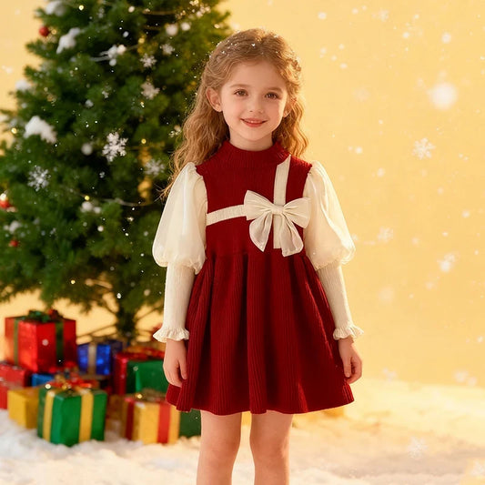 Holiday Red Bow Dress for Girls