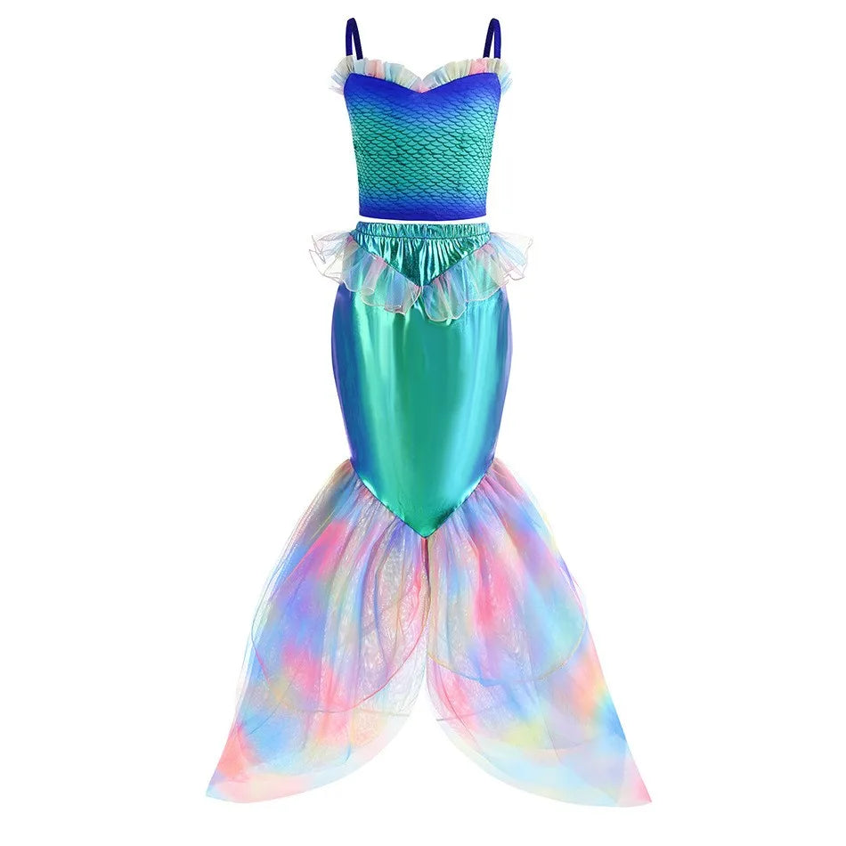 Enchanted Rainbow Mermaid costume for girls, detail view – Magic Tree Kids