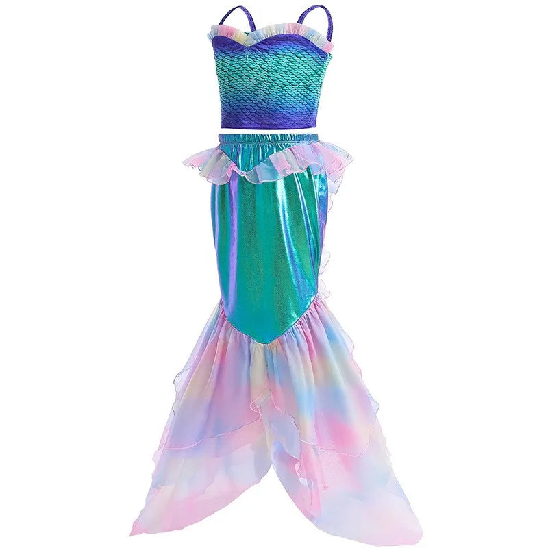 Enchanted Rainbow Mermaid costume for girls, back view – Magic Tree Kids