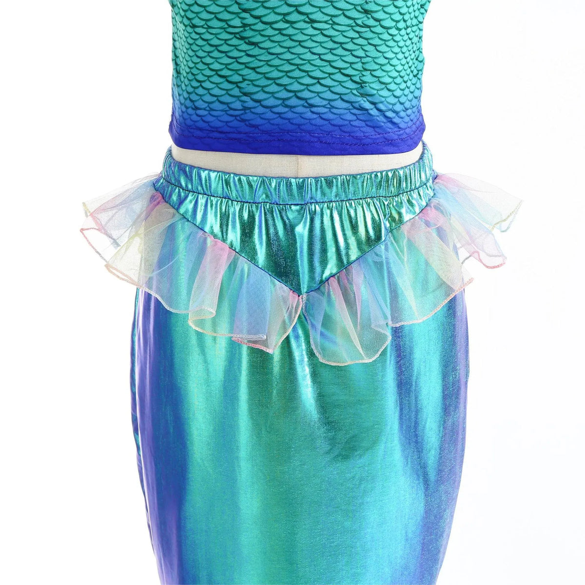 Enchanted Rainbow Mermaid costume for girls, close-up – Magic Tree Kids