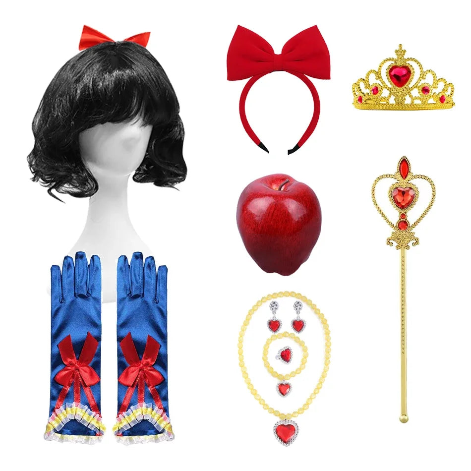 Forest Princess accessory set with short wig, red bow, crown and gloves for girls – Magic Tree Kids