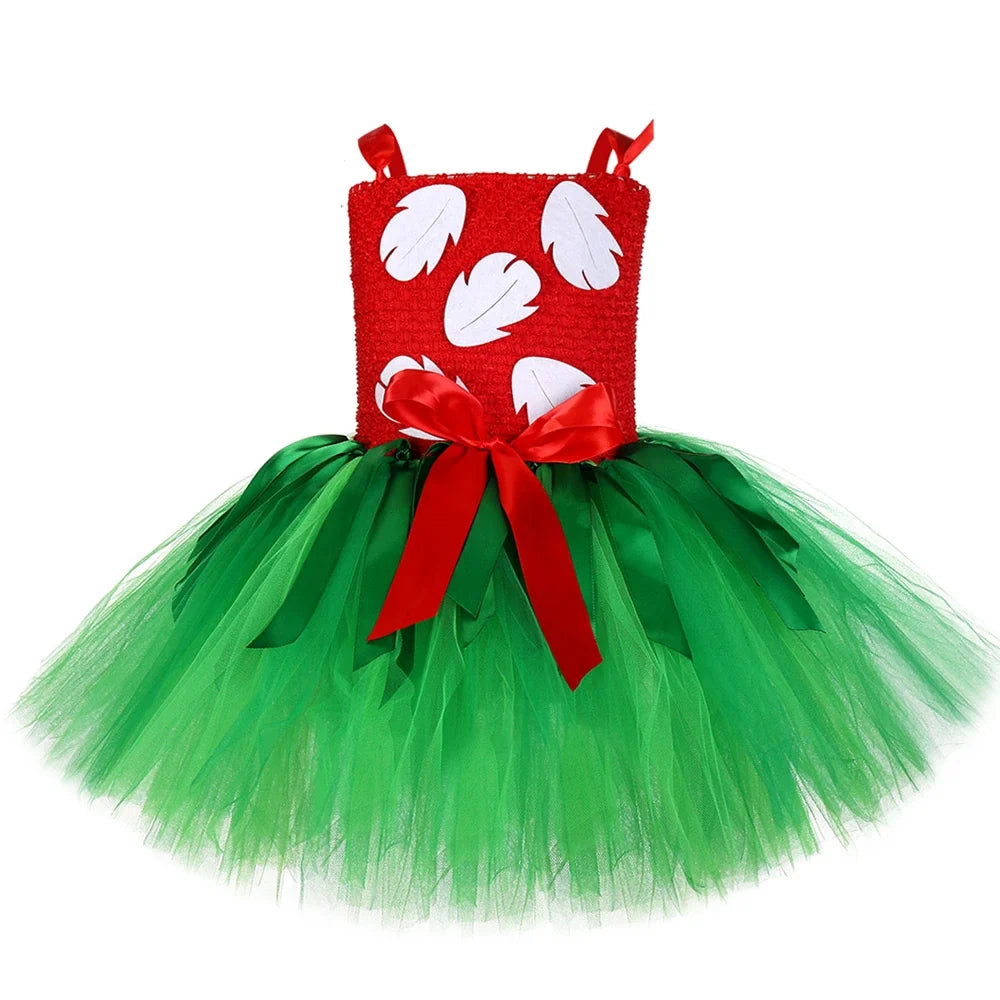 Hawaiian Island Girl costume with flower tiara, front view – Magic Tree Kids