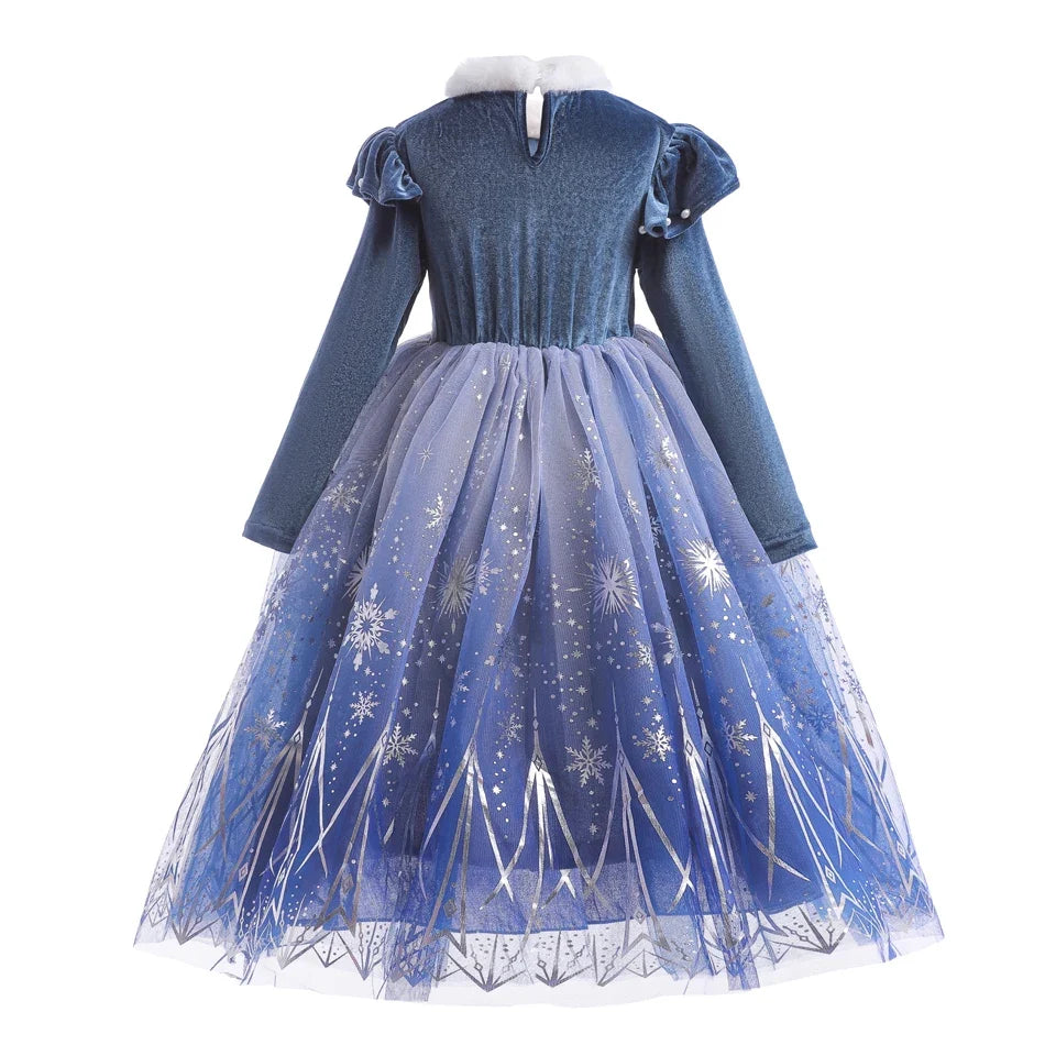 Ice Princess velvet and snowflake tulle costume for girls, detail view – Magic Tree Kids