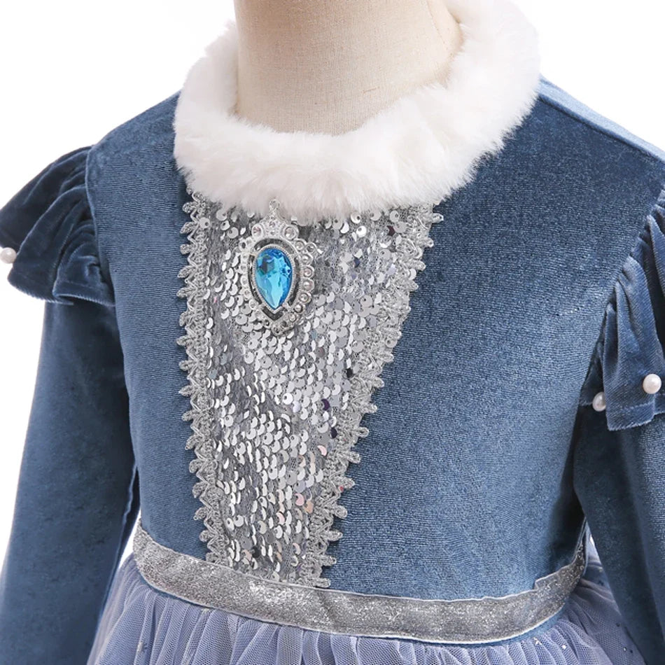 Ice Princess velvet and snowflake tulle costume for girls, back view – Magic Tree Kids