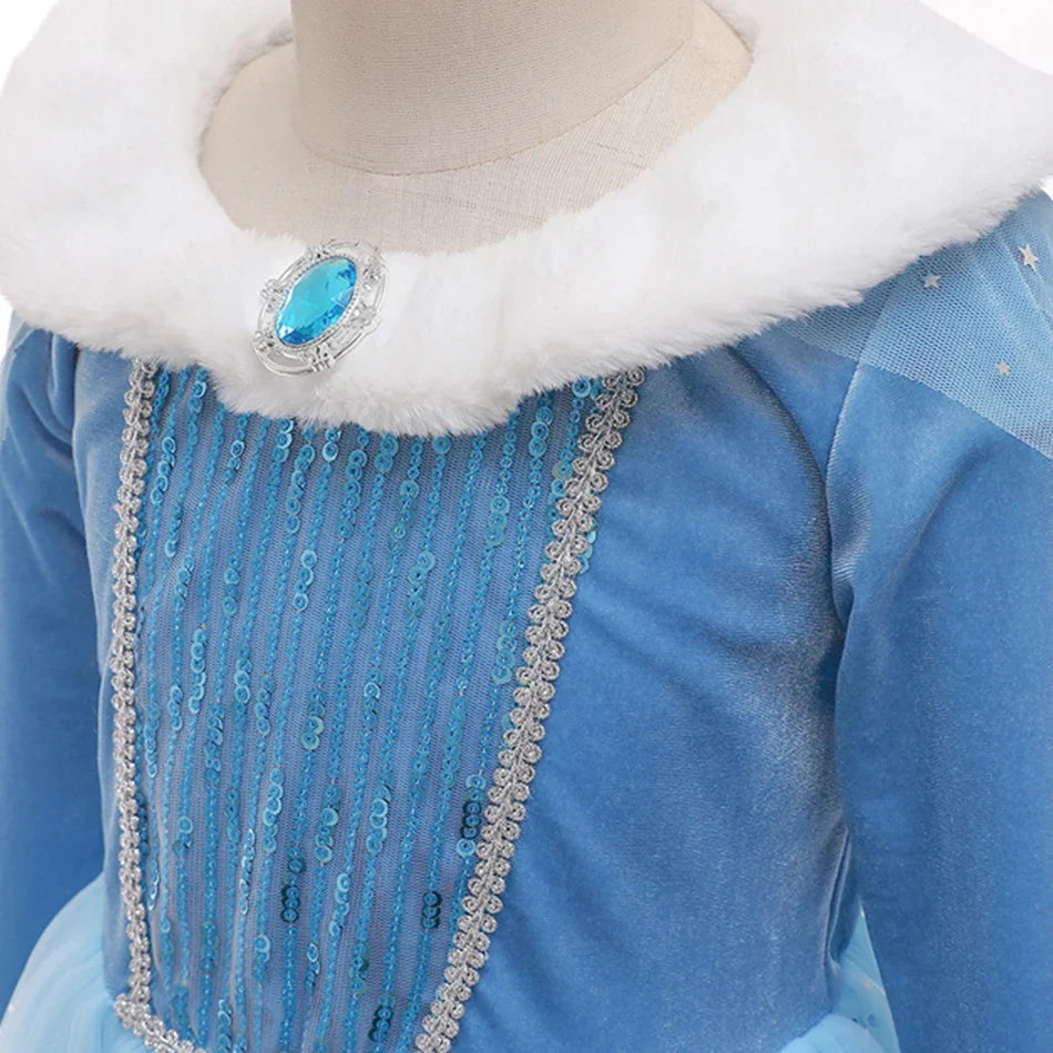 Ice Queen plush collar costume for girls, back view – Magic Tree Kids