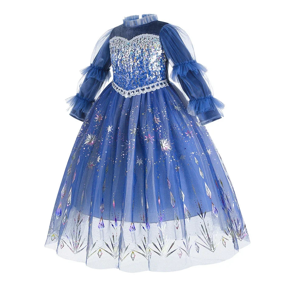 Ice Queen velvet and sequin costume for girls, front view – Magic Tree Kids