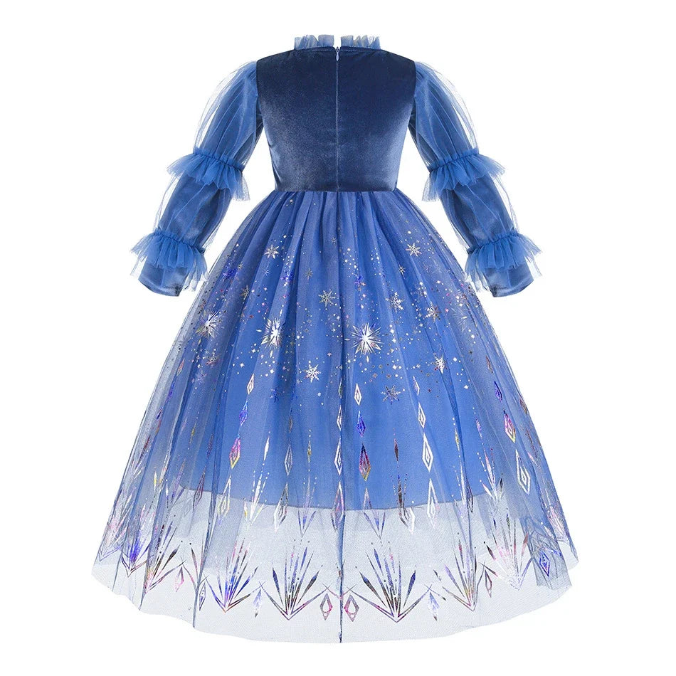 Ice Queen velvet and sequin costume for girls, detail view – Magic Tree Kids