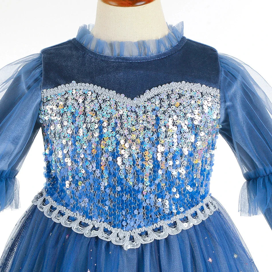Ice Queen velvet and sequin costume for girls, back view – Magic Tree Kids