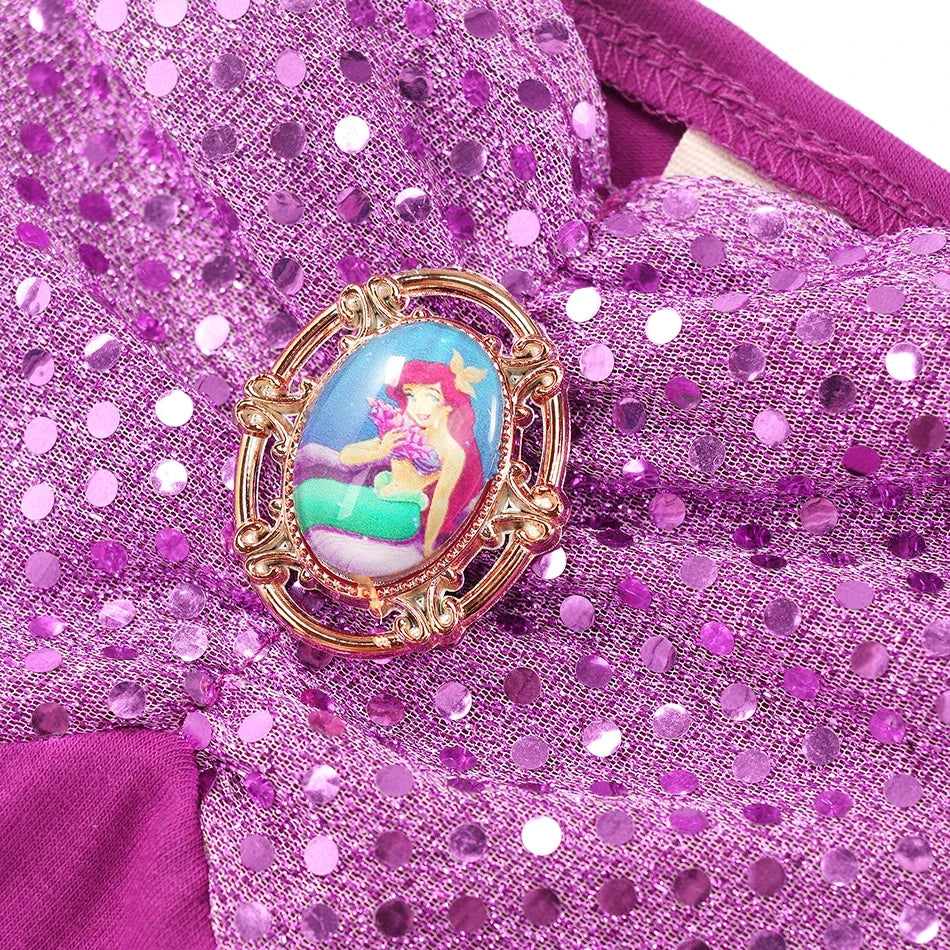 Long sleeve Mermaid princess costume with wig for girls, detail view – Magic Tree Kids