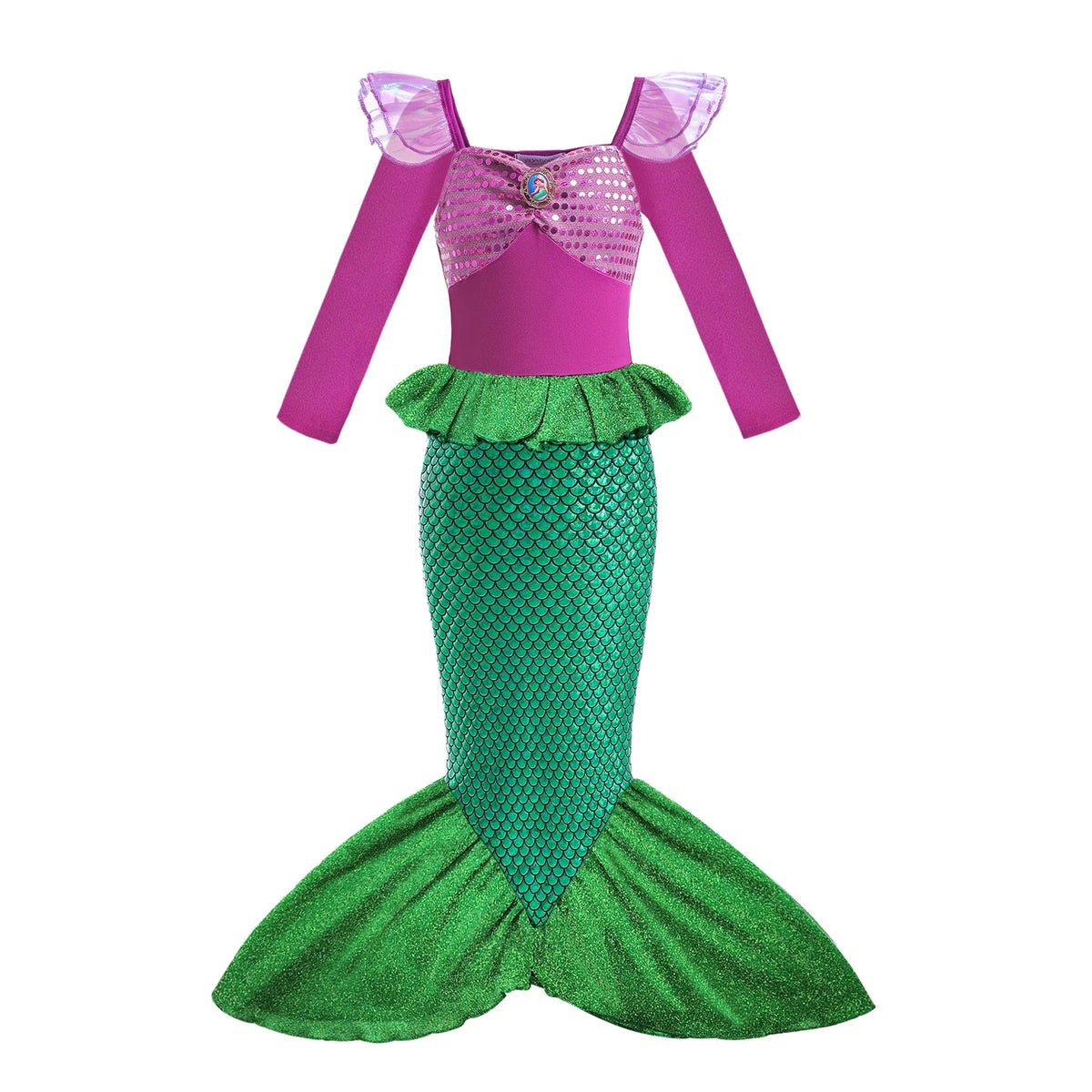 Long sleeve Mermaid princess costume wig detail for girls – Magic Tree Kids