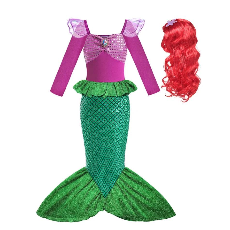 Long sleeve Mermaid princess costume with wig for girls – Magic Tree Kids