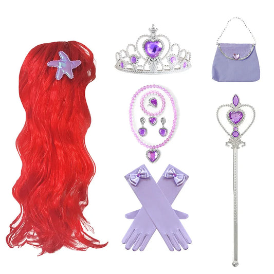 Ocean Princess accessory set with red wig, tiara, gloves, jewelry and bag for girls – Magic Tree Kids