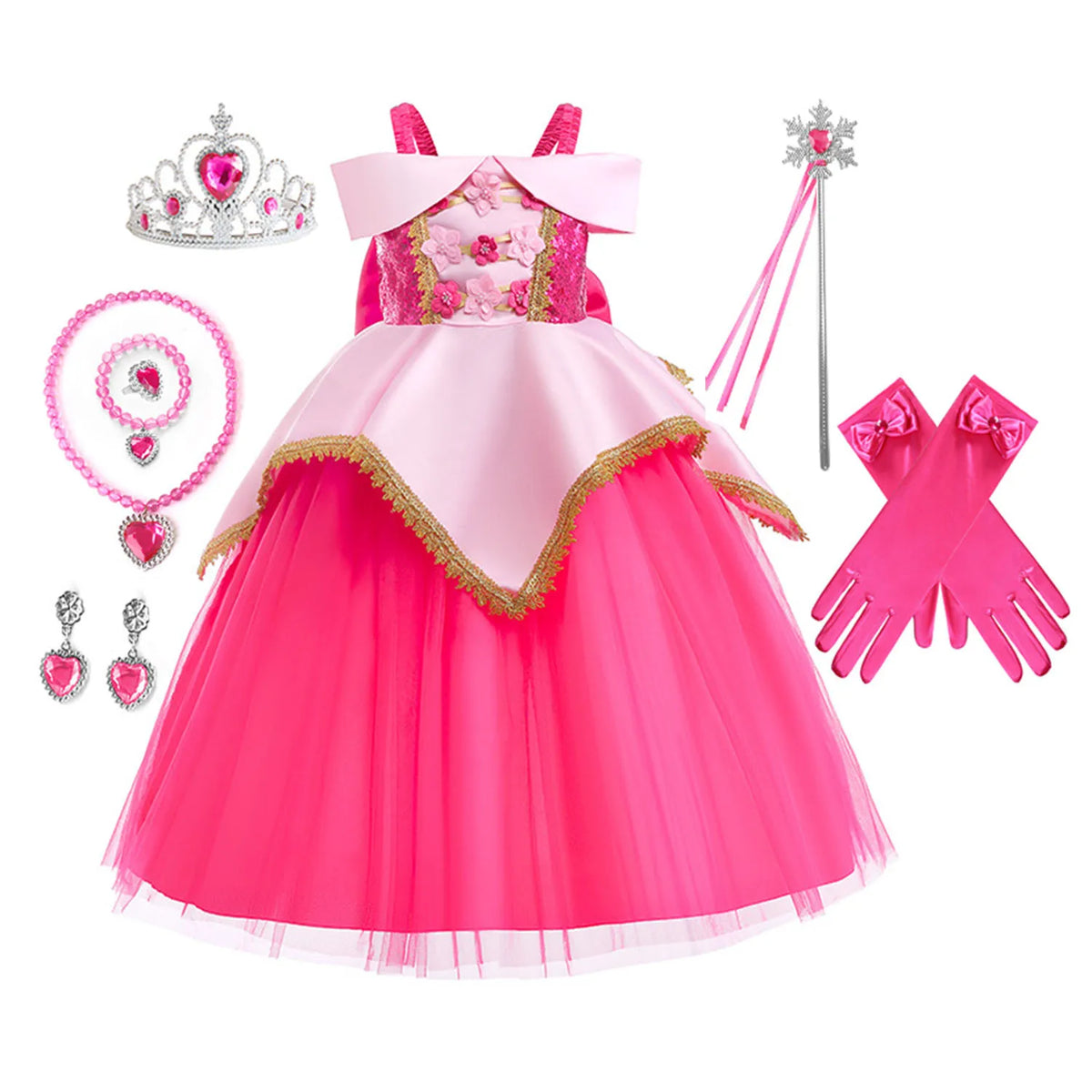Pink Princess Dress Set with accessories for girls, front view – Magic Tree Kids