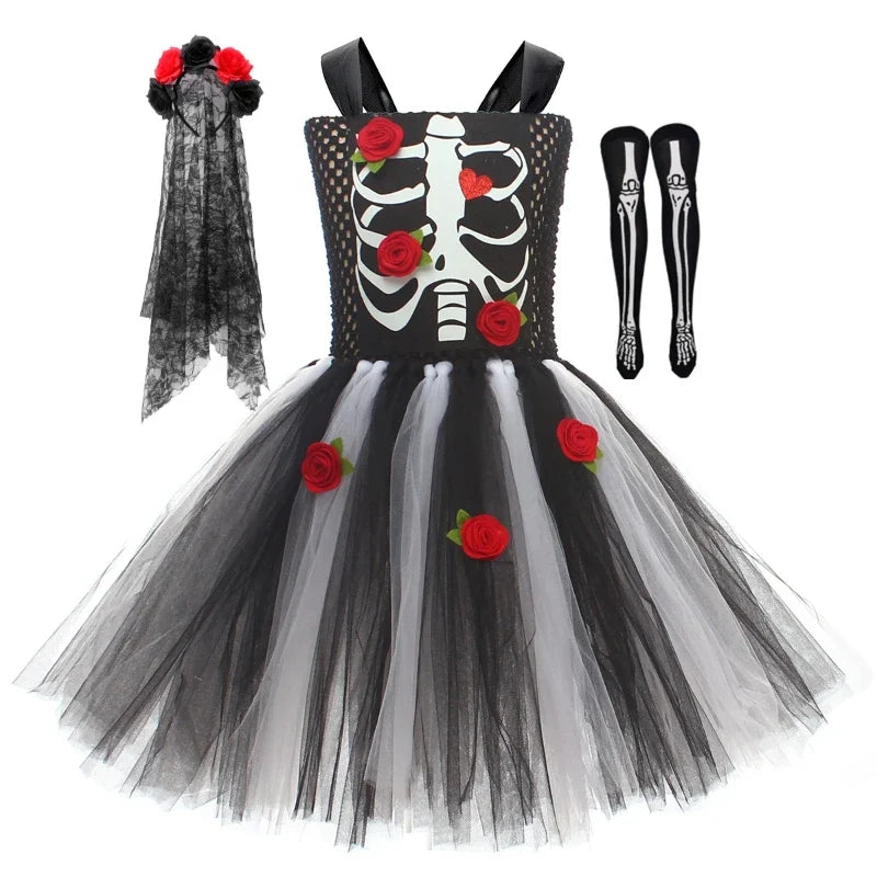 Skeleton Rose Tutu Dress