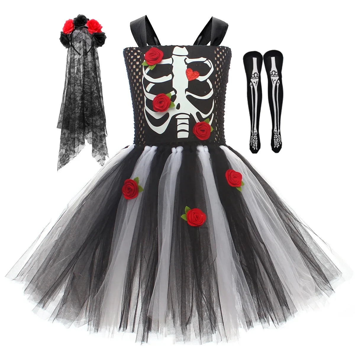 Skeleton Rose Tutu Dress
