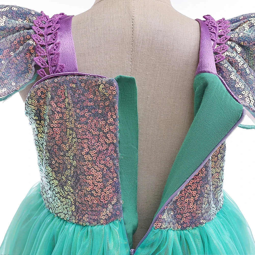 Undersea Sparkle dress for girls, fabric detail – Magic Tree Kids