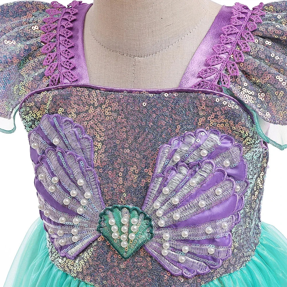 Undersea Sparkle dress for girls, full length view – Magic Tree Kids
