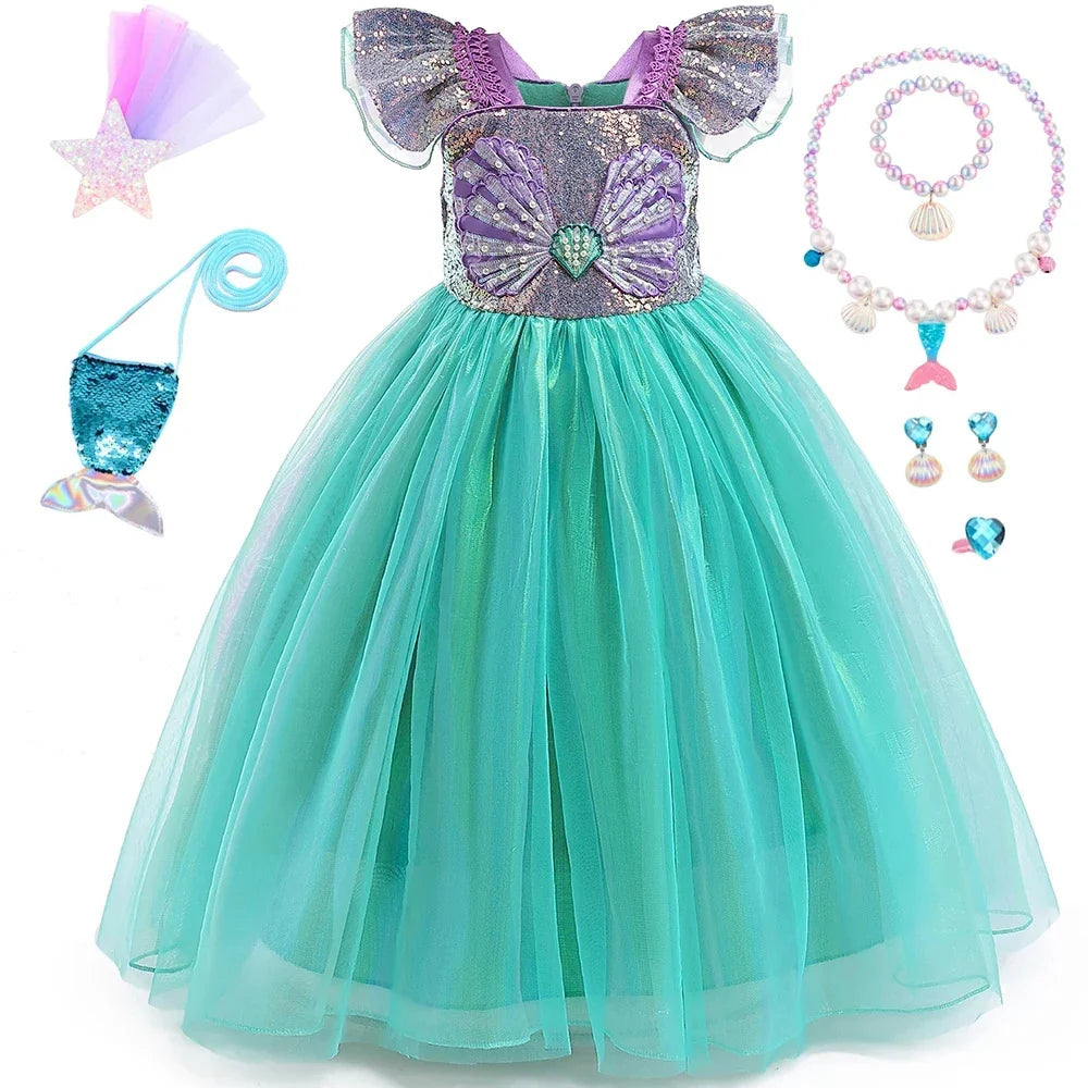 Undersea Sparkle dress for girls, detail view – Magic Tree Kids