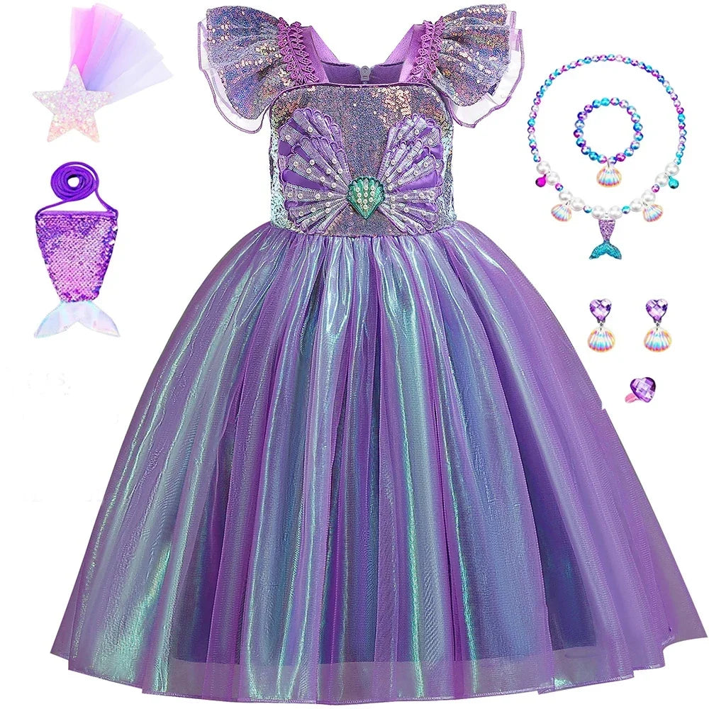 Undersea Sparkle dress for girls, back view – Magic Tree Kids