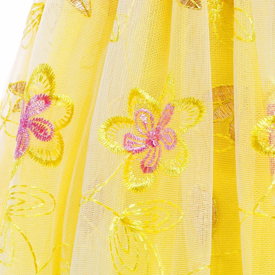 Yellow Princess Dress for girls, detail view – Magic Tree Kids
